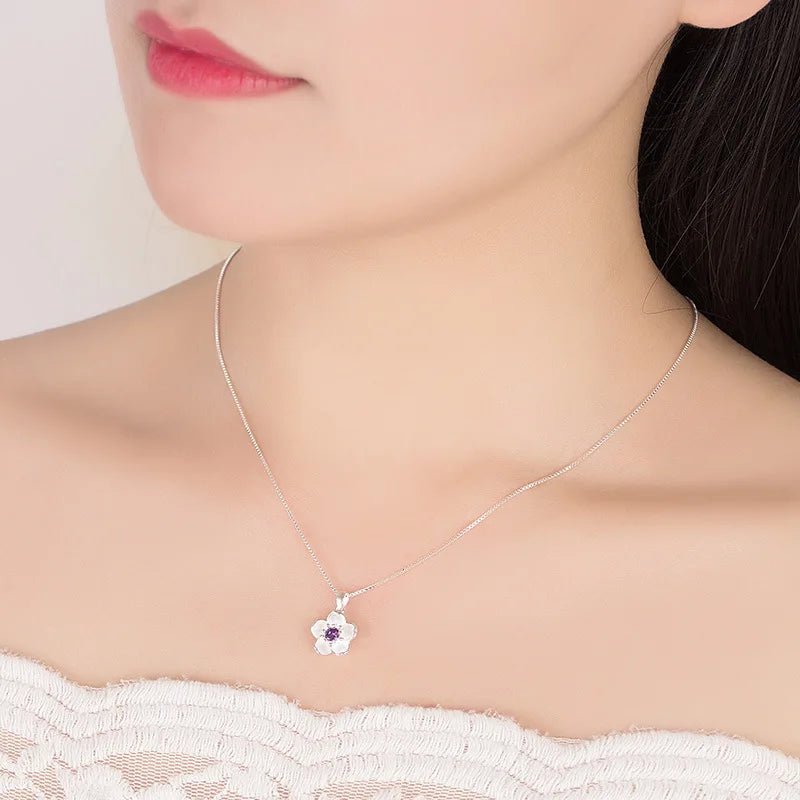 925 Sterling Silver Pink Purple Peach Blossom Necklace - Blossoms&Moss