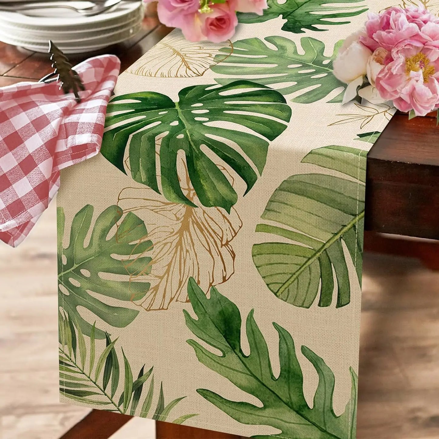 Tropical Greenery Linen Table Runner