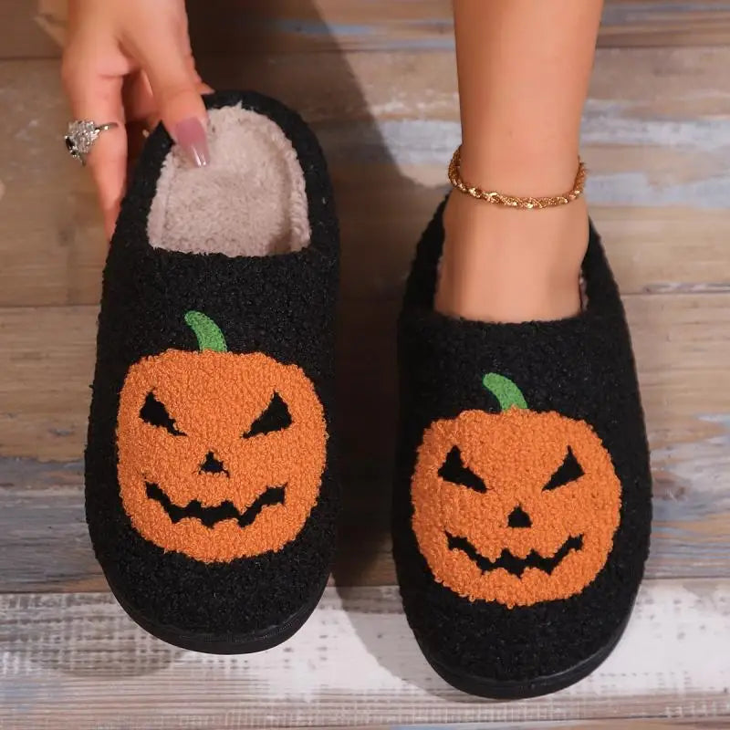 Jack o’ lantern fluffy slippers