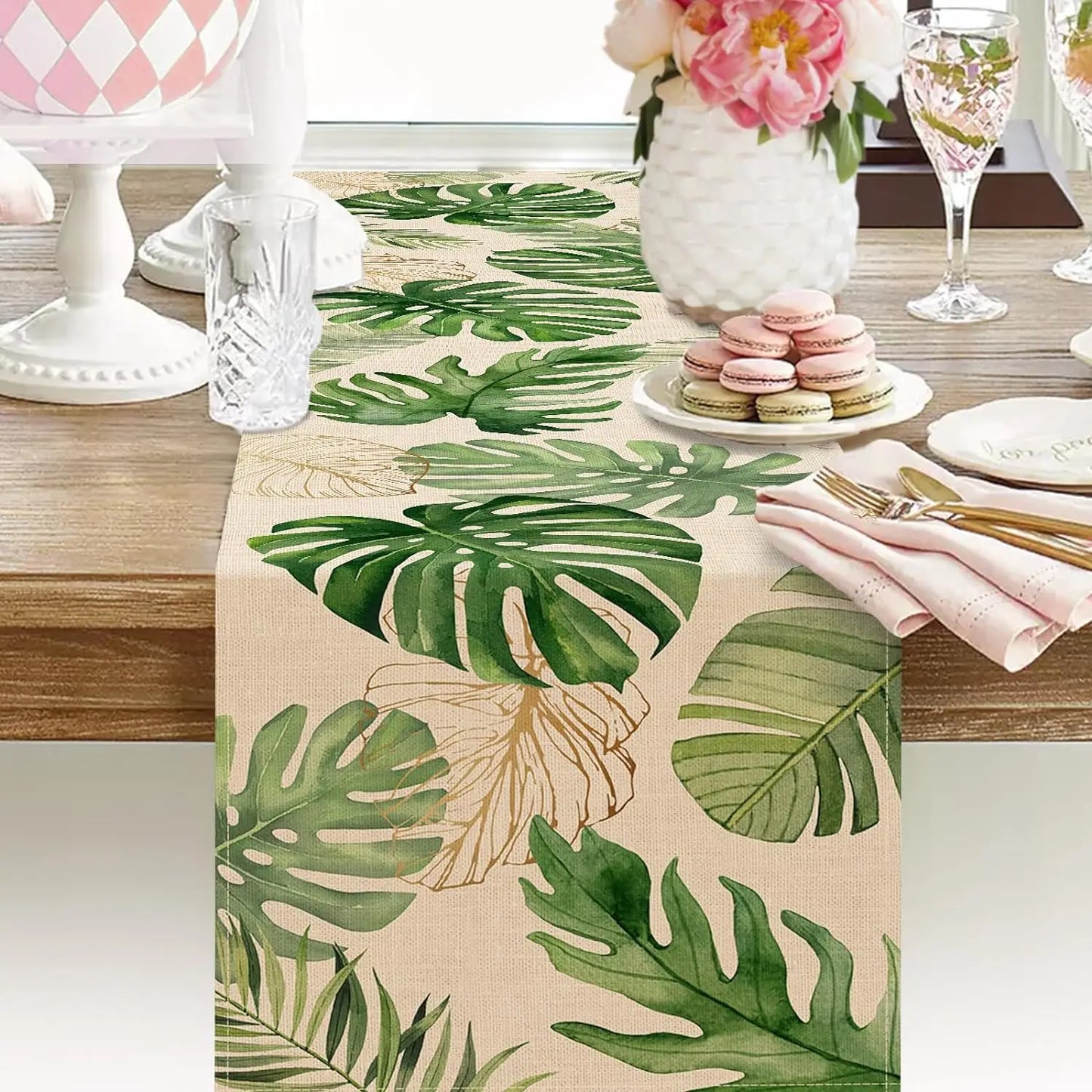 Tropical Greenery Linen Table Runner