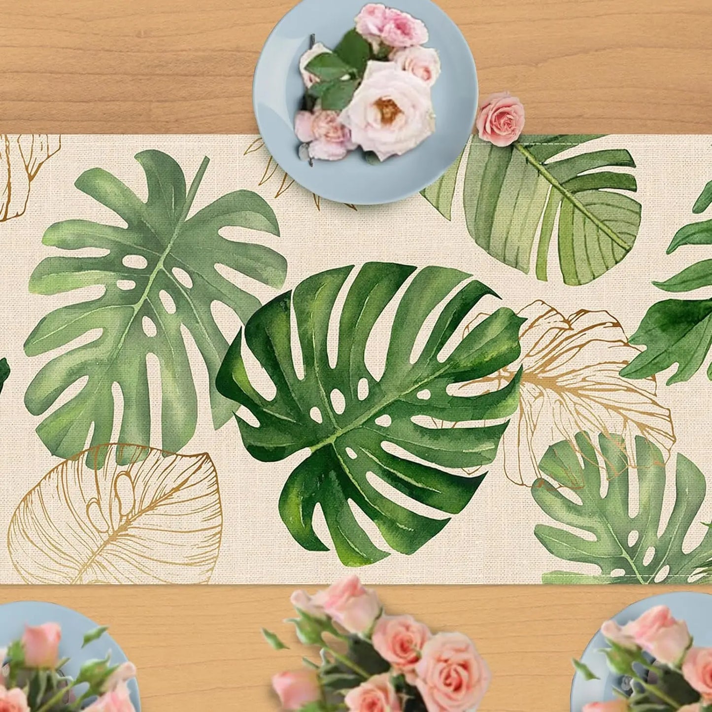 Tropical Greenery Linen Table Runner