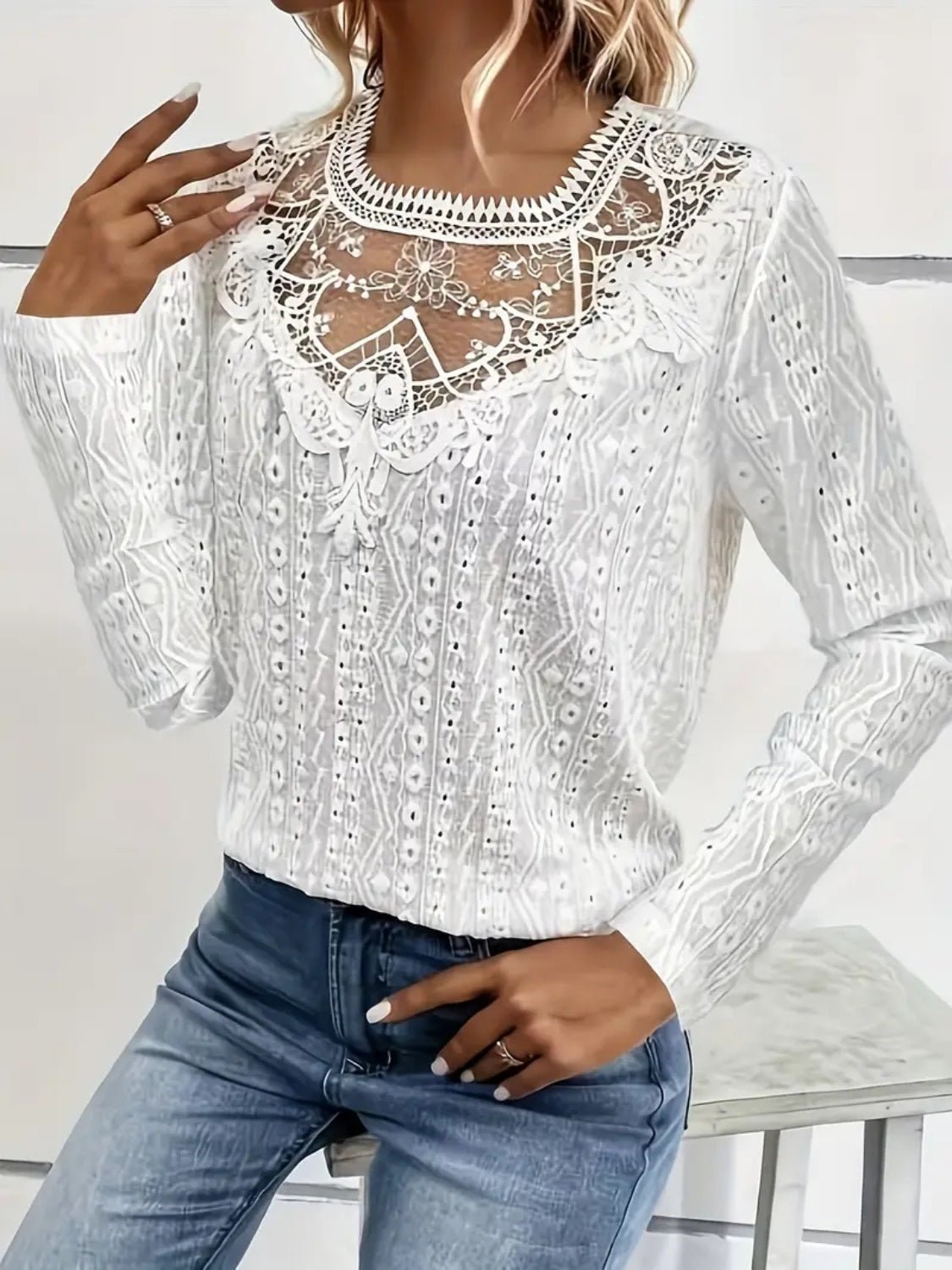 Lace Eyelet Long Sleeve Top - Blossoms&Moss