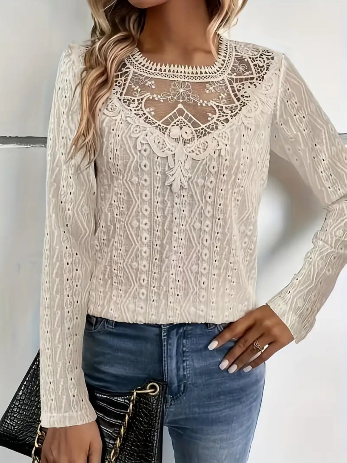 Lace Eyelet Long Sleeve Top - Blossoms&Moss