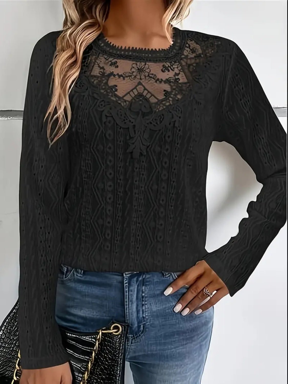Lace Eyelet Long Sleeve Top - Blossoms&Moss