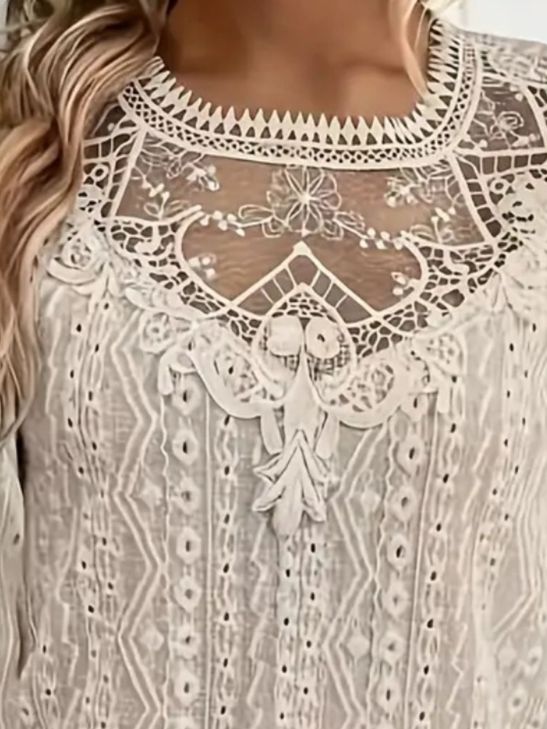 Lace Eyelet Long Sleeve Top - Blossoms&Moss