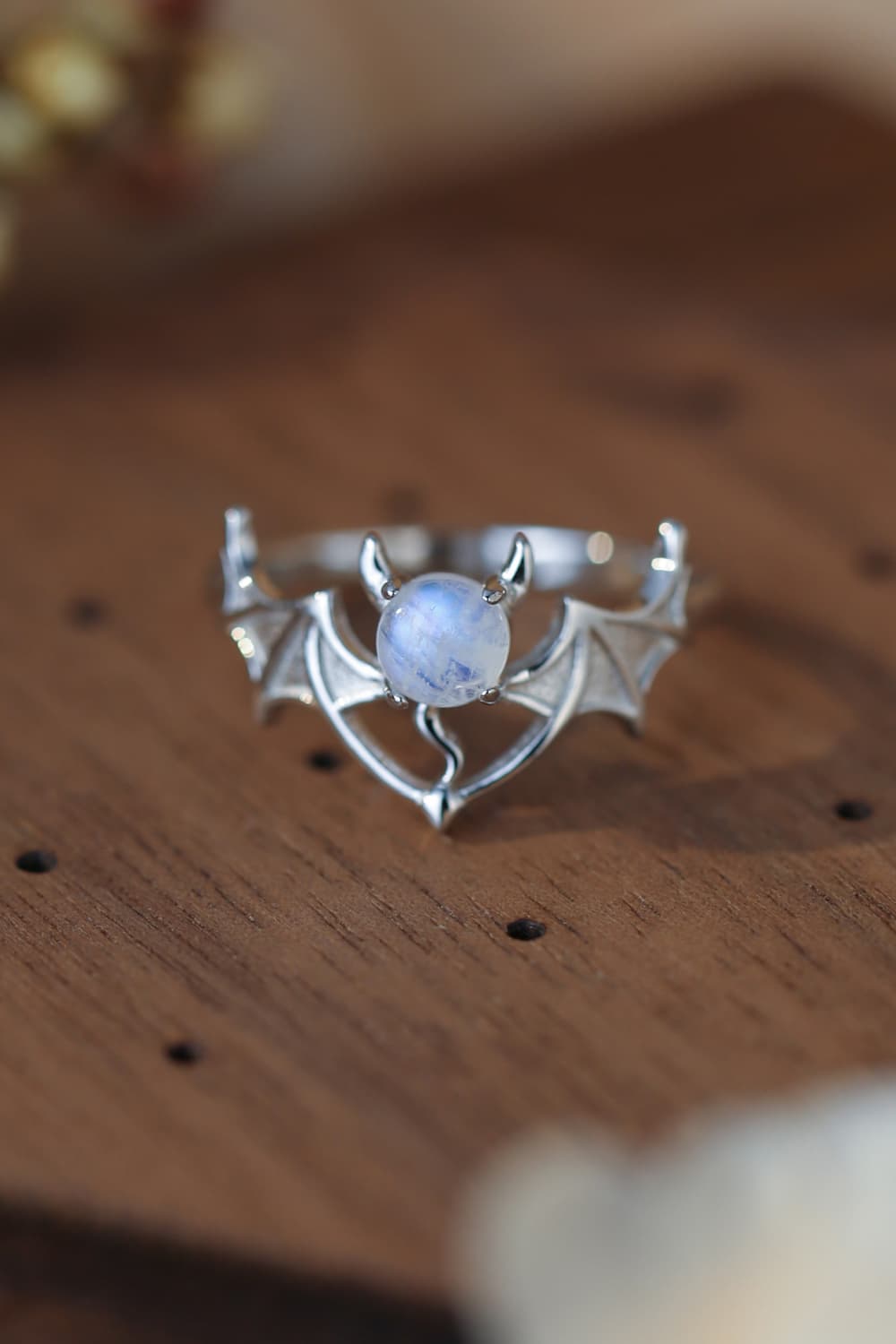Moonstone Bat 925 Sterling Silver Ring - Blossoms&Moss