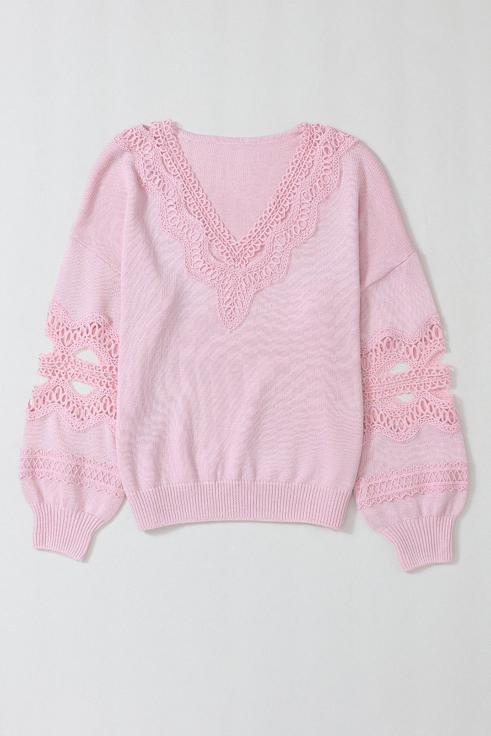 Openwork V - Neck Raglan Sleeve Sweater - Blossoms&Moss