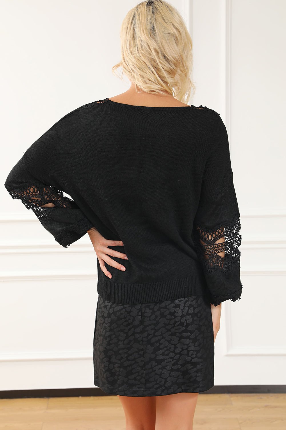 Openwork V - Neck Raglan Sleeve Sweater - Blossoms&Moss