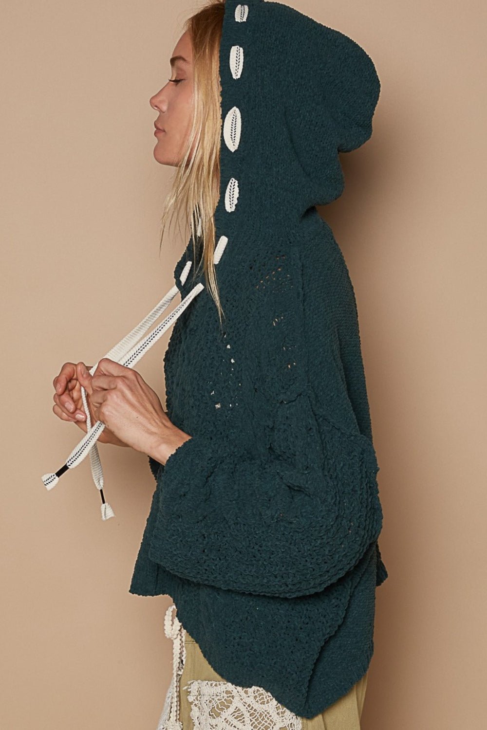 POL Cable Knit Hooded Chenille Sweater - Blossoms&Moss