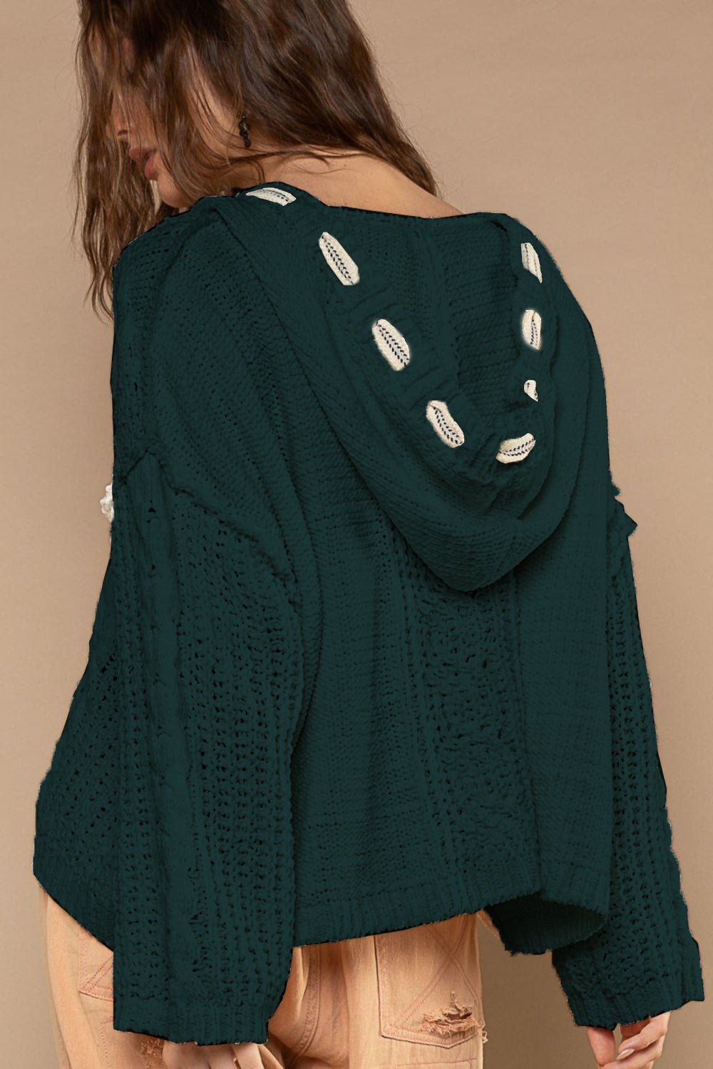 POL Cable Knit Hooded Chenille Sweater - Blossoms&Moss