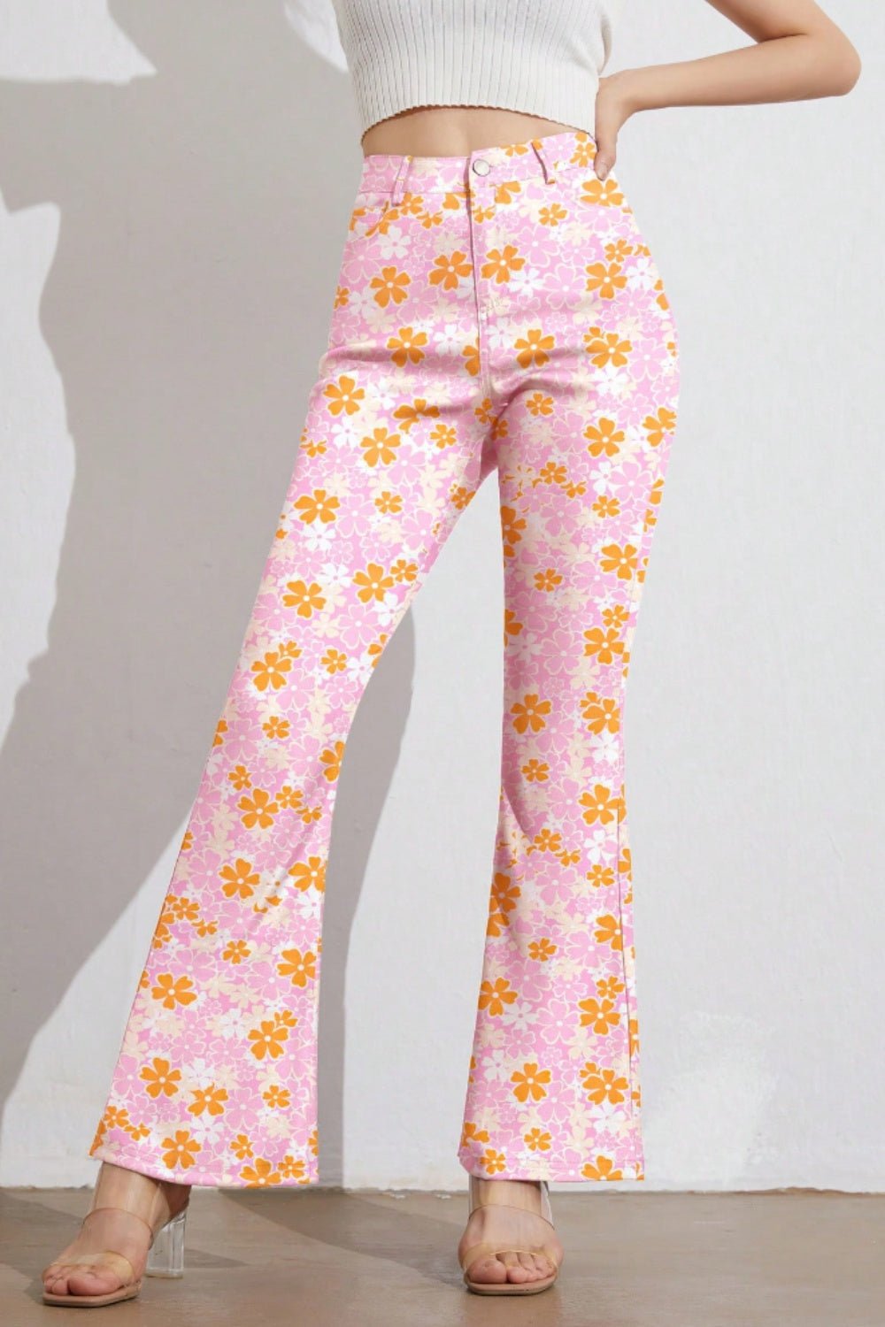 Printed High Waist Flare Pants with Pockets - Blossoms&Moss