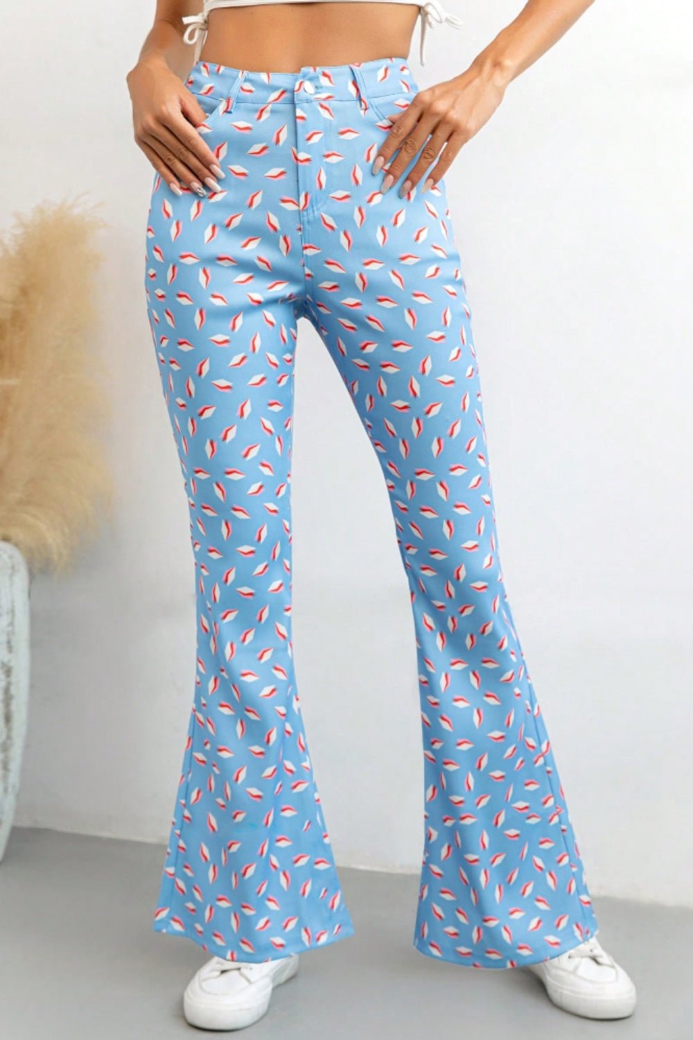 Printed High Waist Flare Pants with Pockets - Blossoms&Moss