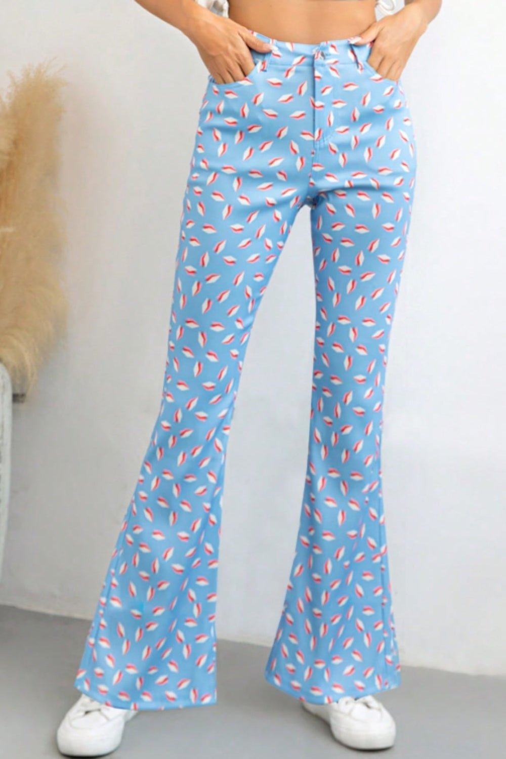 Printed High Waist Flare Pants with Pockets - Blossoms&Moss