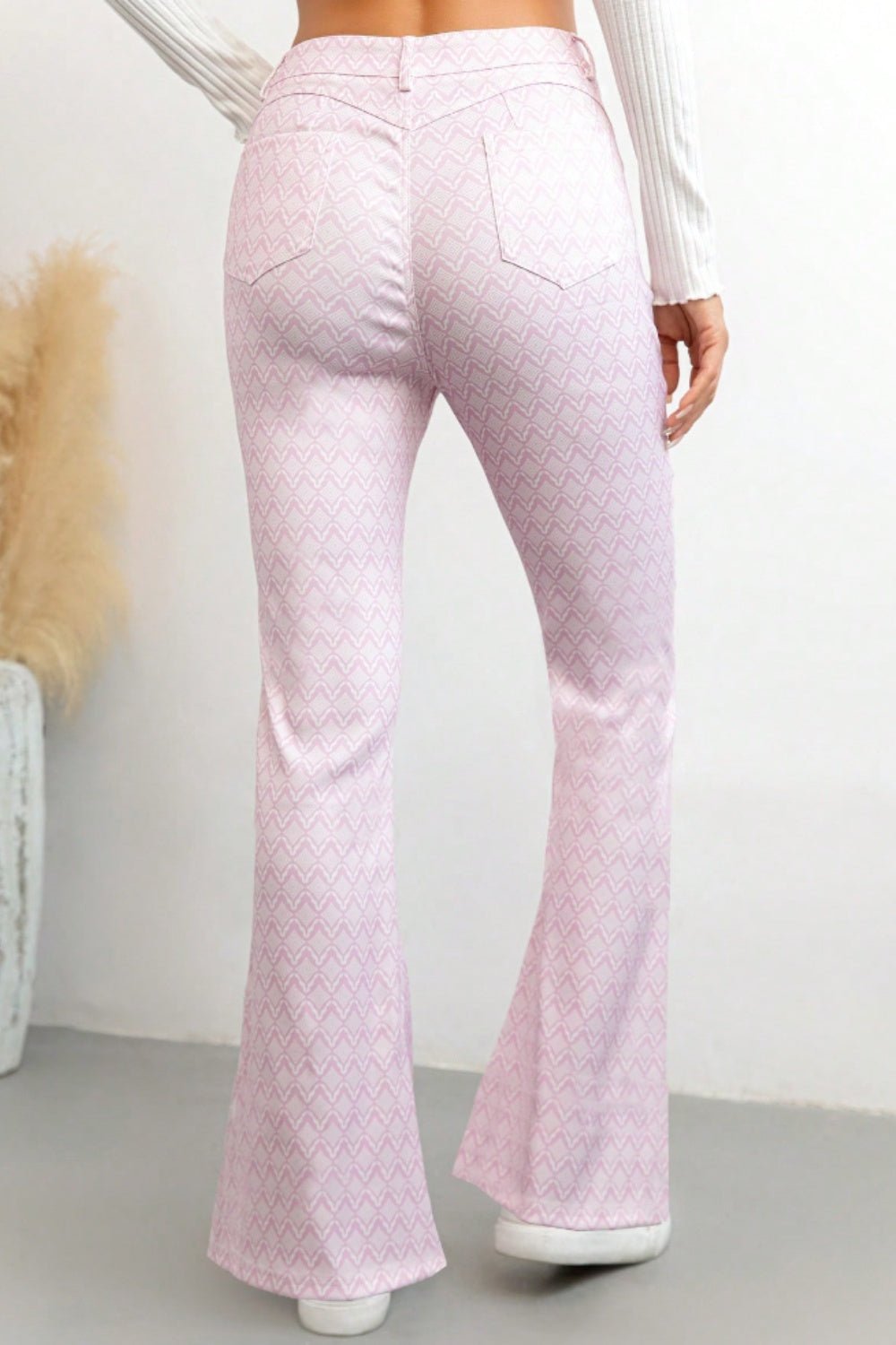 Printed High Waist Flare Pants with Pockets - Blossoms&Moss