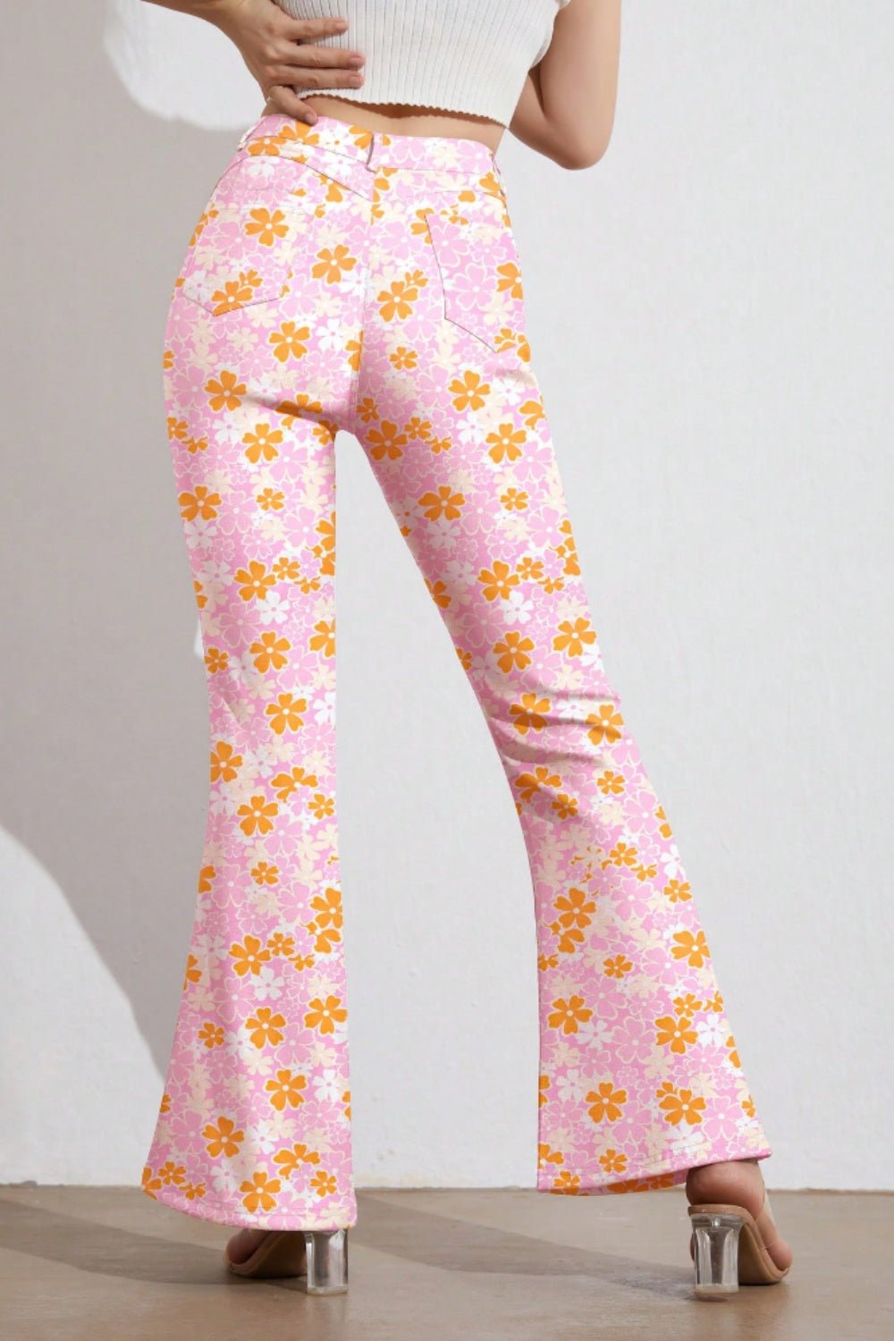 Printed High Waist Flare Pants with Pockets - Blossoms&Moss