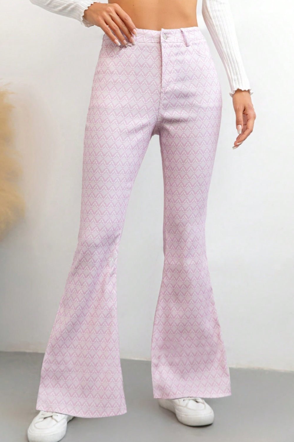 Printed High Waist Flare Pants with Pockets - Blossoms&Moss