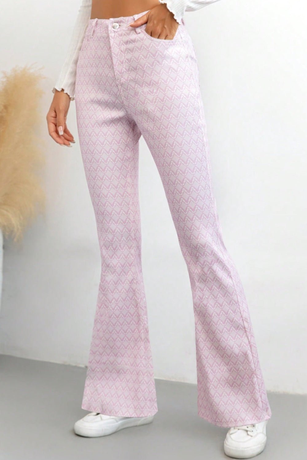Printed High Waist Flare Pants with Pockets - Blossoms&Moss