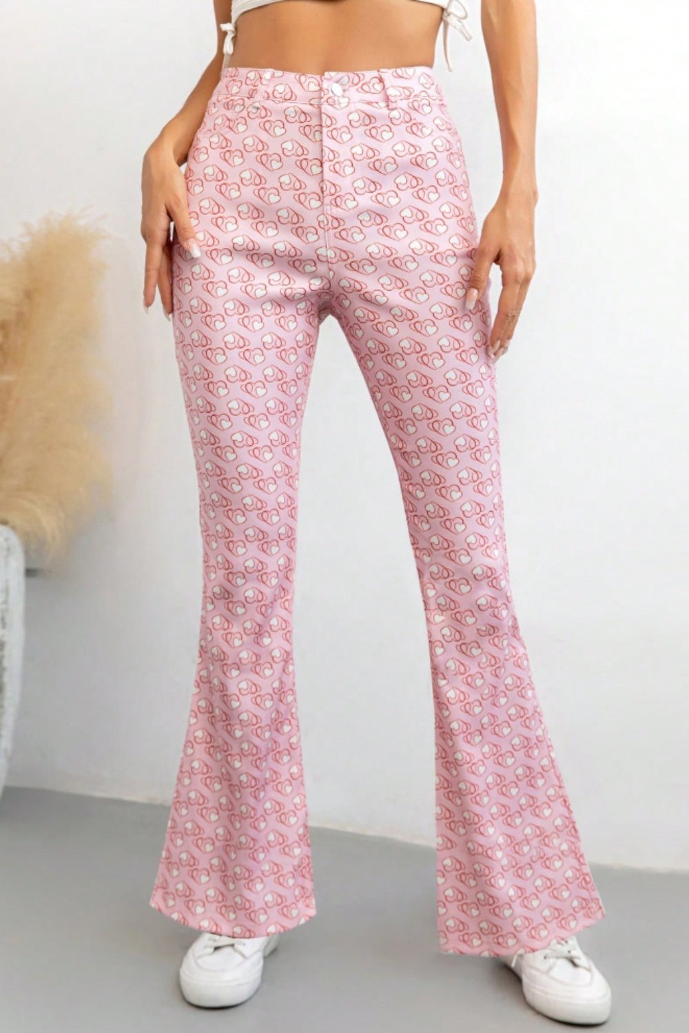 Printed High Waist Flare Pants with Pockets - Blossoms&Moss