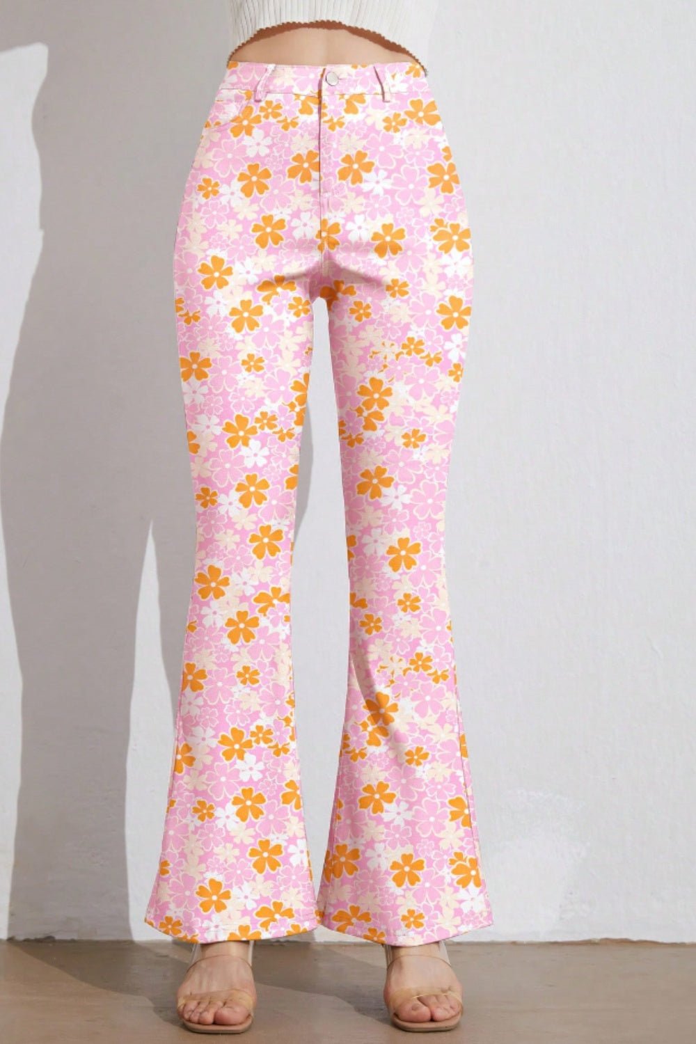 Printed High Waist Flare Pants with Pockets - Blossoms&Moss