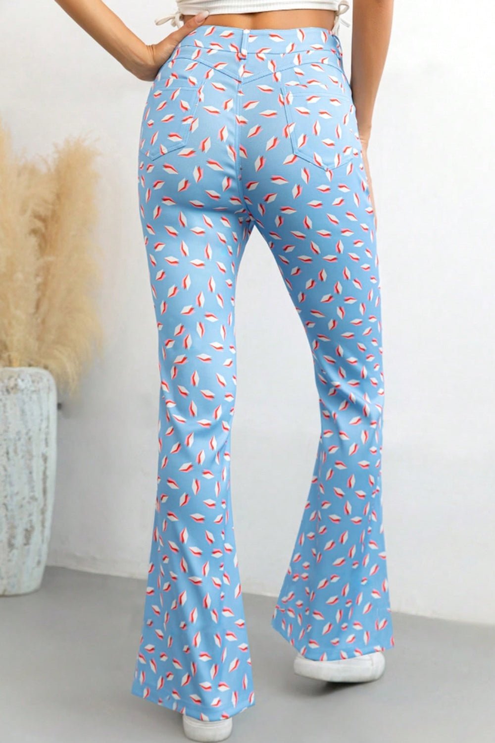 Printed High Waist Flare Pants with Pockets - Blossoms&Moss