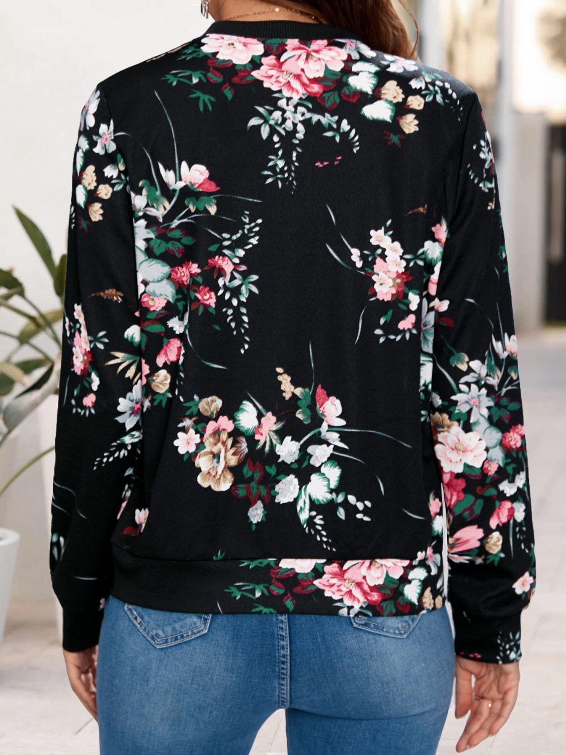 Printed Zip Up Long Sleeve Outerwear - Blossoms&Moss