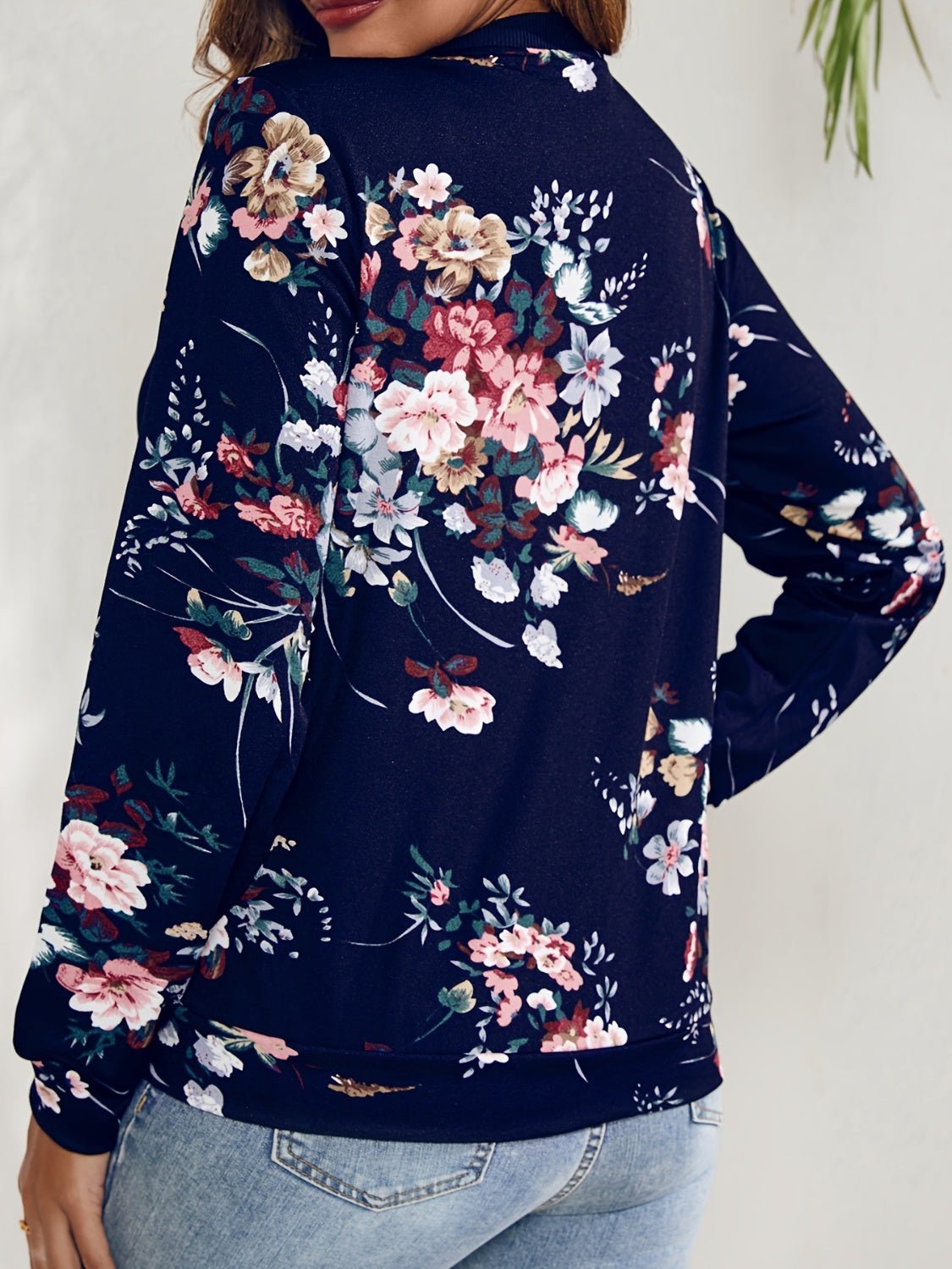Printed Zip Up Long Sleeve Outerwear - Blossoms&Moss