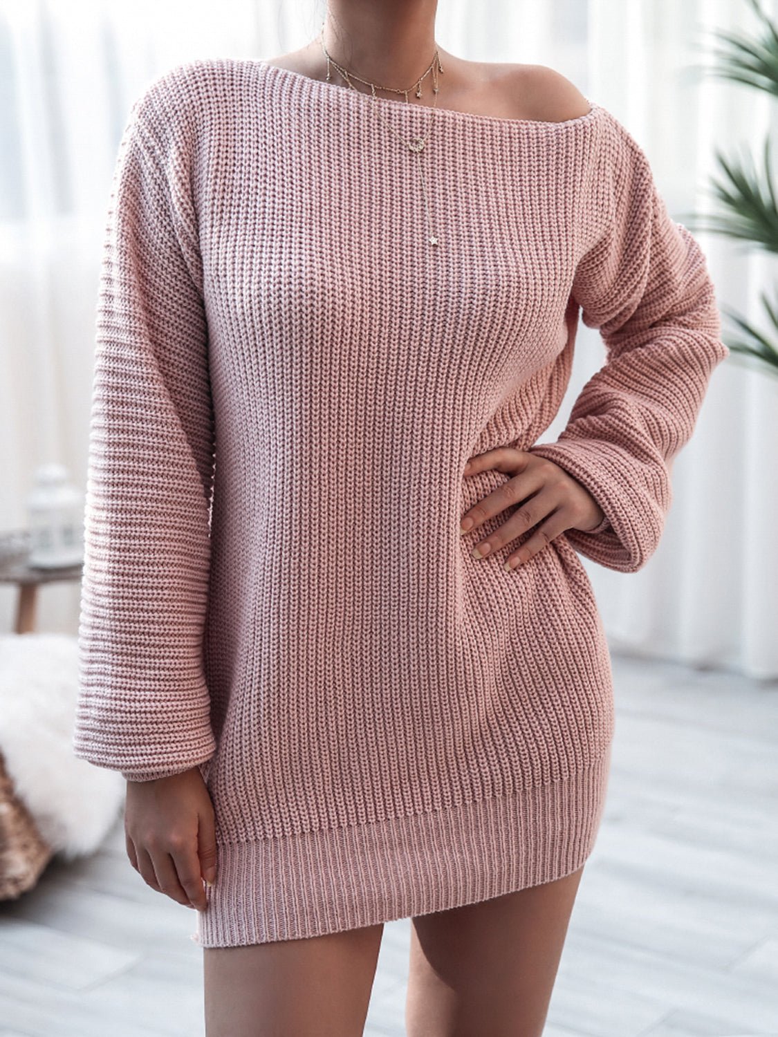 Rib - Knit Mini Sweater Dress - Blossoms&Moss