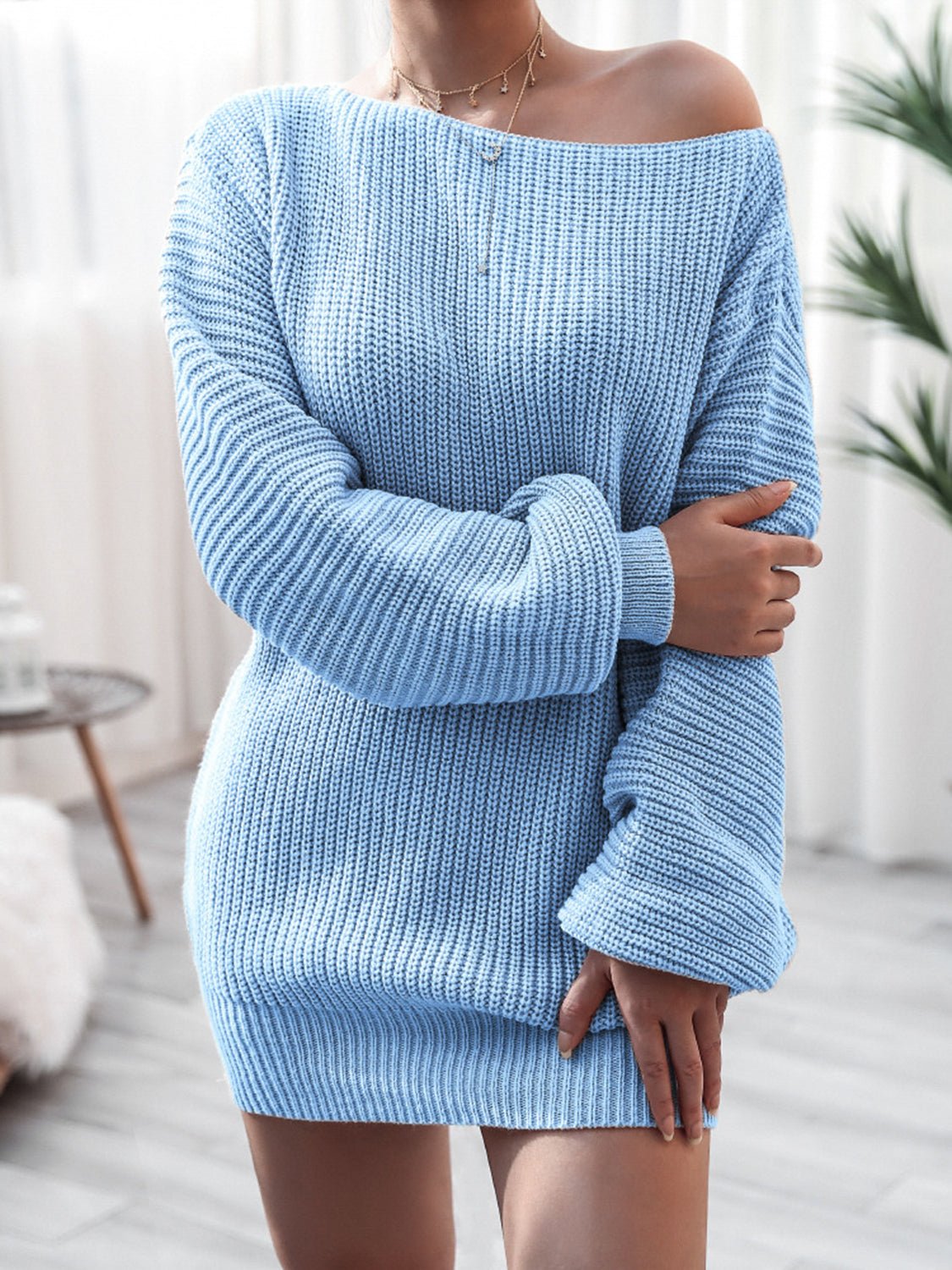 Rib - Knit Mini Sweater Dress - Blossoms&Moss