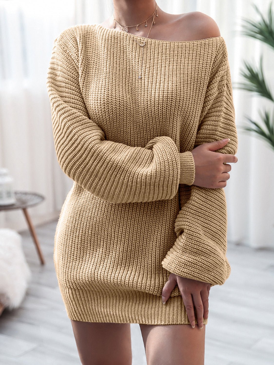 Rib - Knit Mini Sweater Dress - Blossoms&Moss