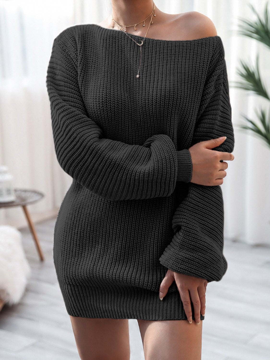 Rib - Knit Mini Sweater Dress - Blossoms&Moss