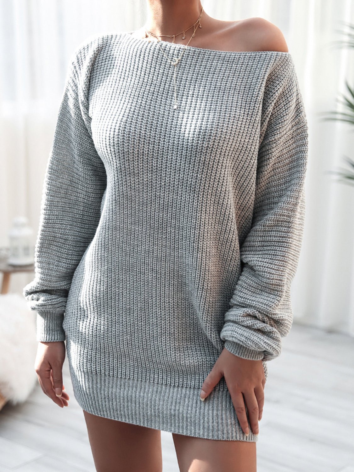 Rib - Knit Mini Sweater Dress - Blossoms&Moss