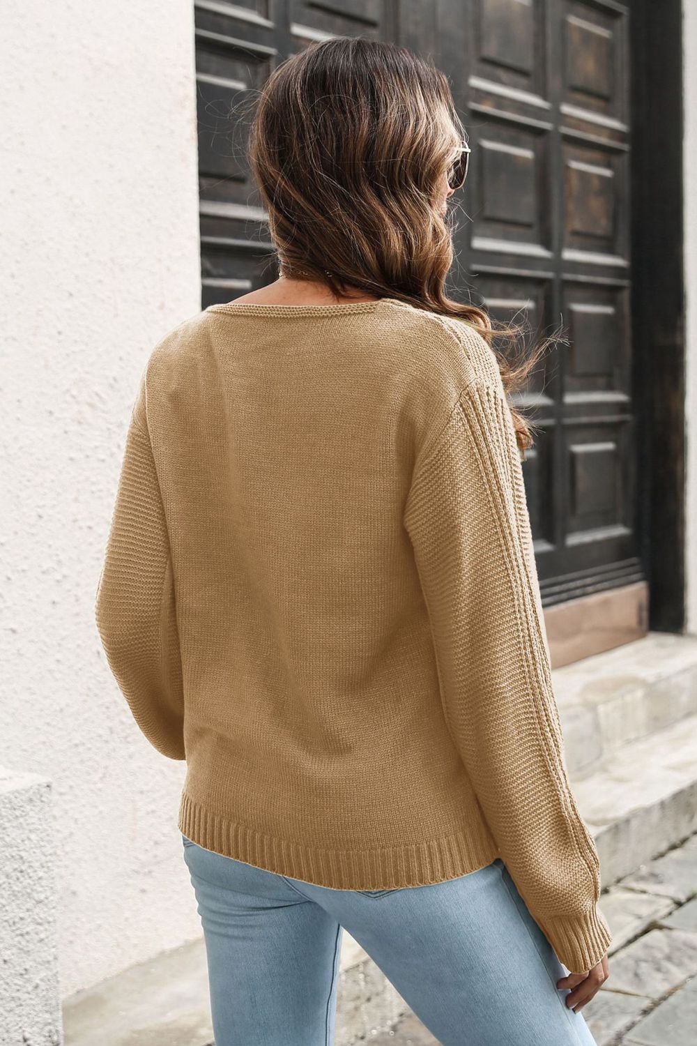 Ribbed Scoop Neck Long Sleeve Pullover Sweater - Blossoms&Moss
