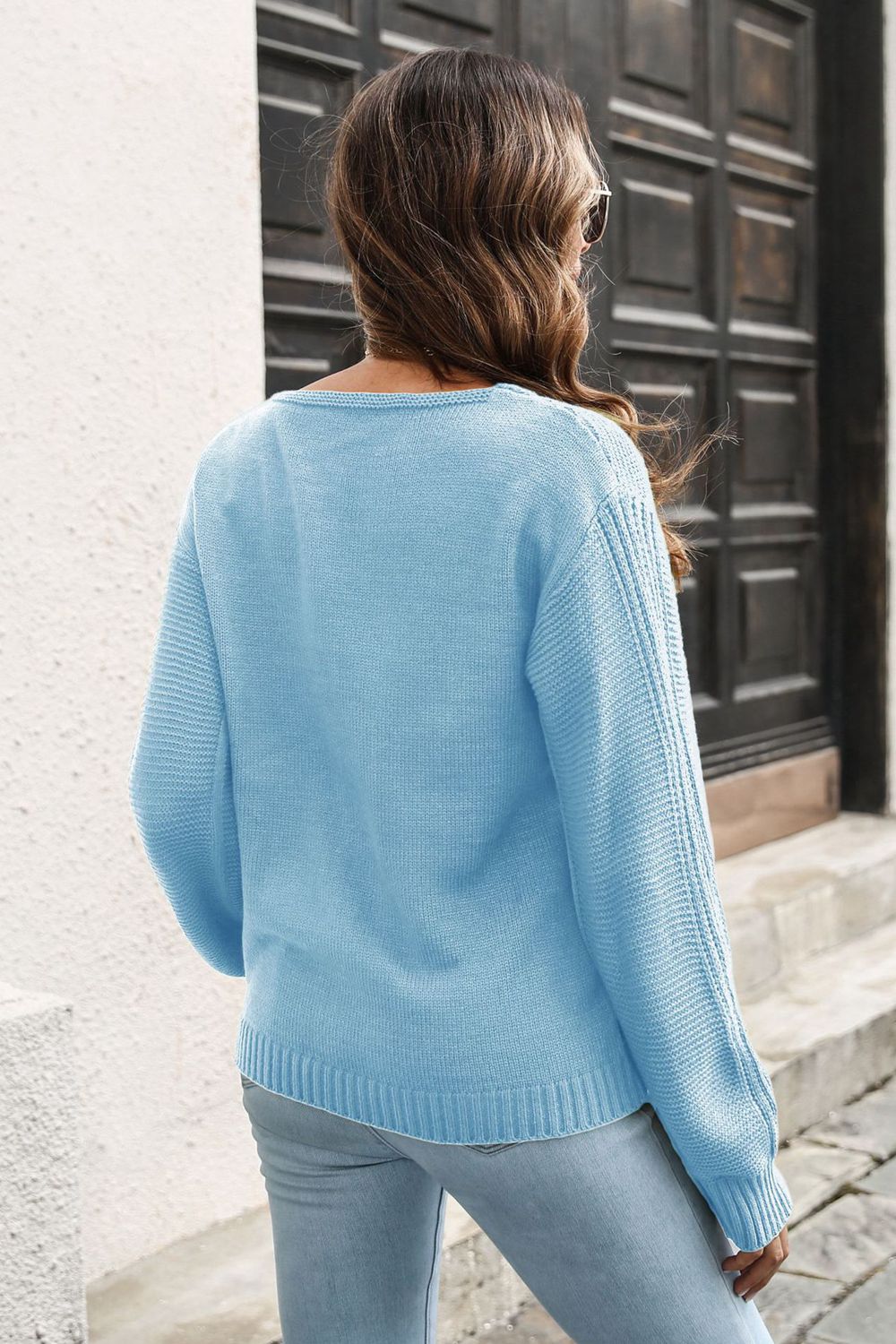 Ribbed Scoop Neck Long Sleeve Pullover Sweater - Blossoms&Moss