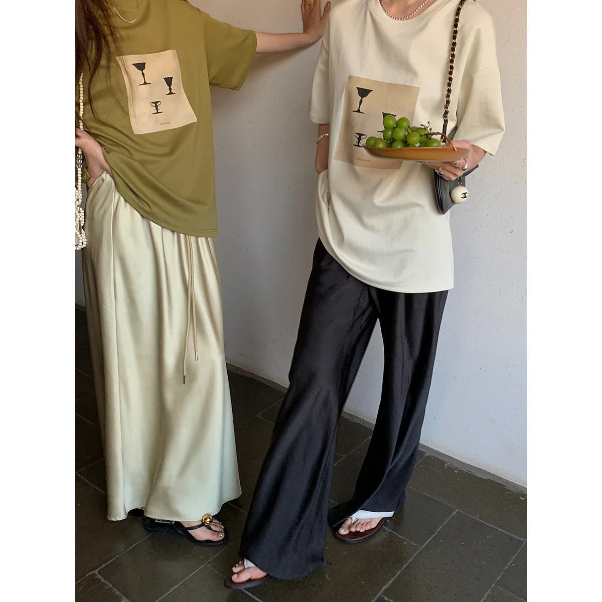 Satin Wide Leg Pants Long Floor Casual Pants Women's Summer - Blossoms&Moss