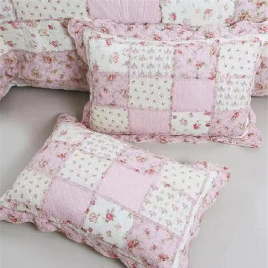 100% Cotton Patchwork Pillow Pillowcases Pink Floral Cushion Cover Vintage Shabby Chic Quilted Pillow Sham - Blossoms&Moss