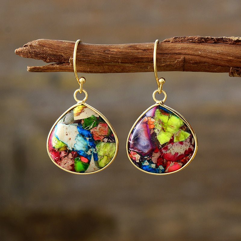 18K Gold - Plated Natural Stone Earrings - Blossoms&Moss