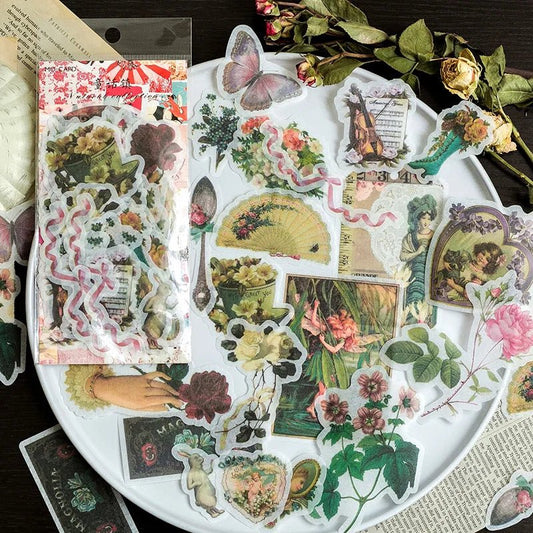60 Sheets/Pack Decorative Vintage Flora & fauna scrapbook stickers - Blossoms&Moss