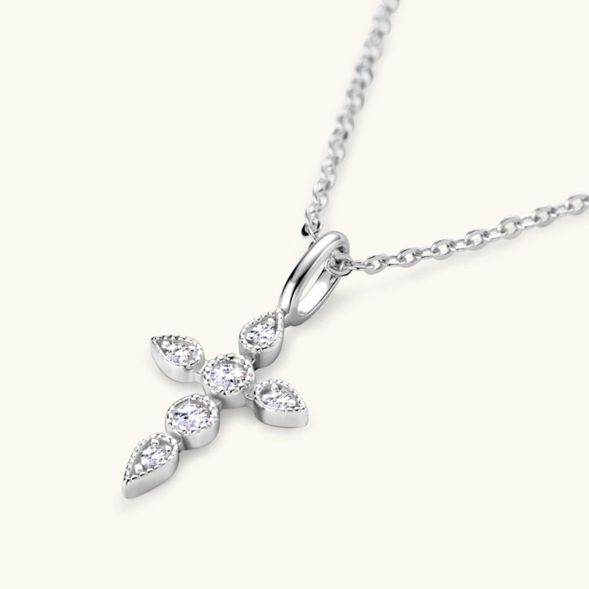 925 Sterling Silver Moissanite Cross Pendant Necklace - Blossoms&Moss