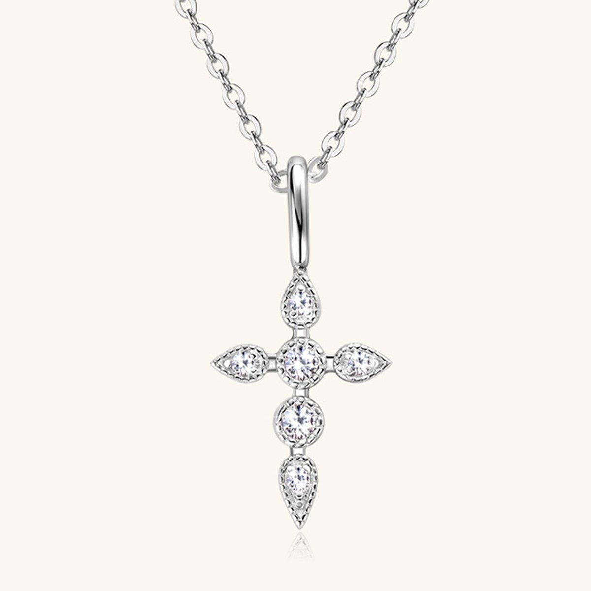 925 Sterling Silver Moissanite Cross Pendant Necklace - Blossoms&Moss