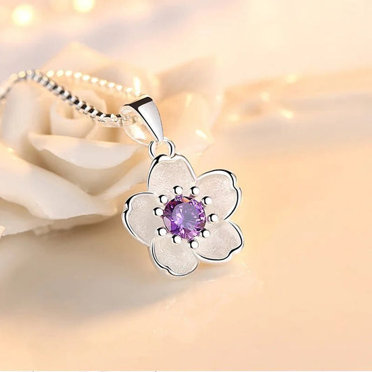 925 Sterling Silver Pink Purple Peach Blossom Necklace - Blossoms&Moss