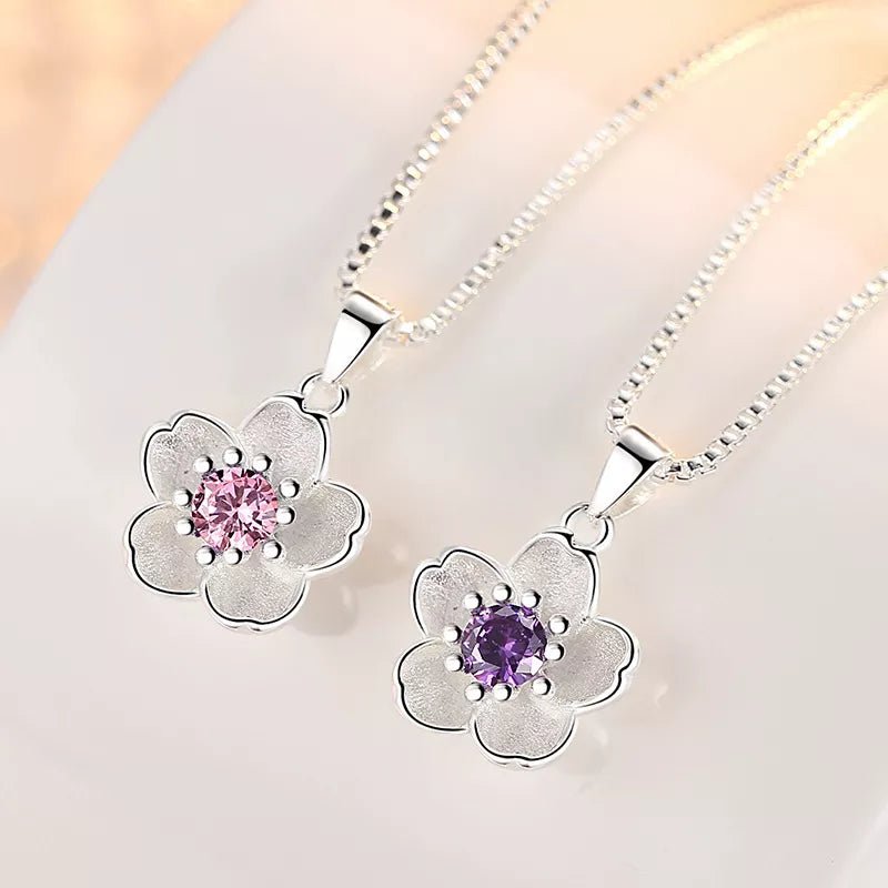 925 Sterling Silver Pink Purple Peach Blossom Necklace - Blossoms&Moss