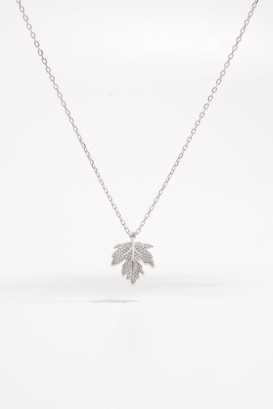 925 Sterling Silver Zircon Maple Leaf Necklace - Blossoms&Moss