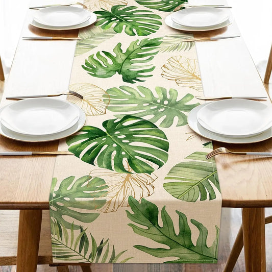 Tropical Greenery Linen Table Runner