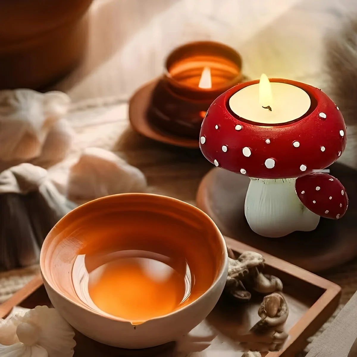 Mushroom tea light holders