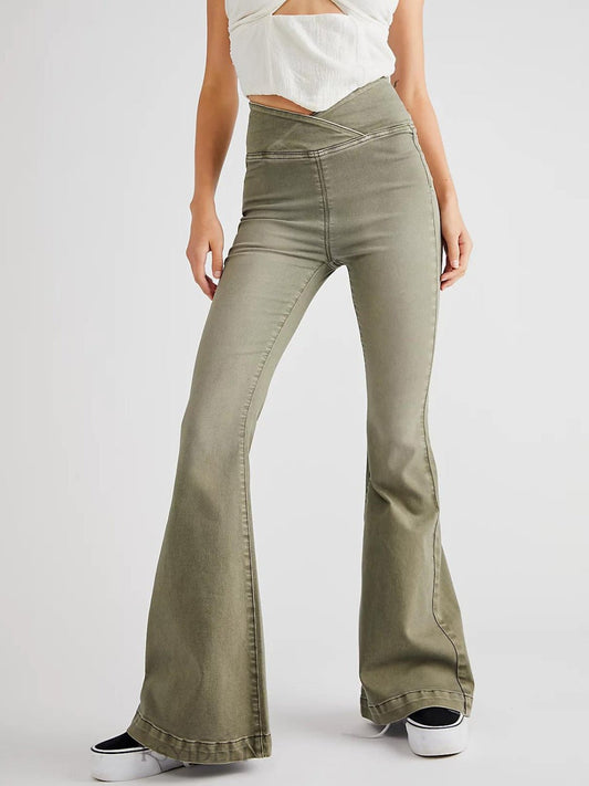 Asymmetric Waist Flare Jeans - Blossoms&Moss