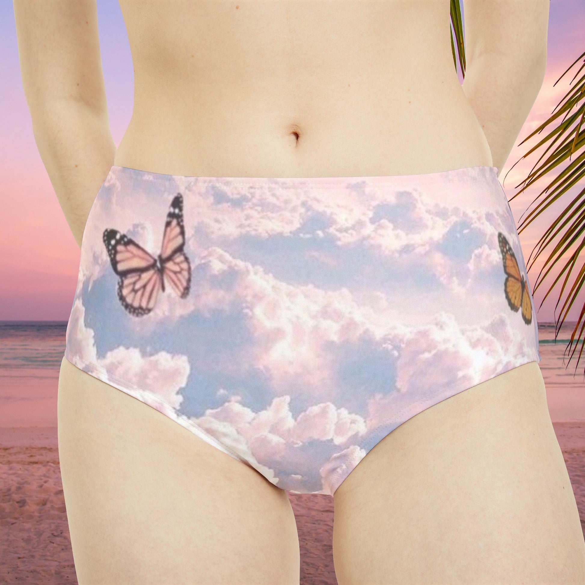 Cloudy with a chance of butterflies High-Waist Hipster Bikini Bottom - Blossoms&Moss