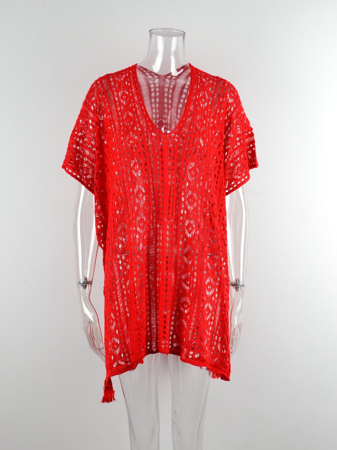 Cutout V - Neck Cover - Up with Tassel - Blossoms&Moss