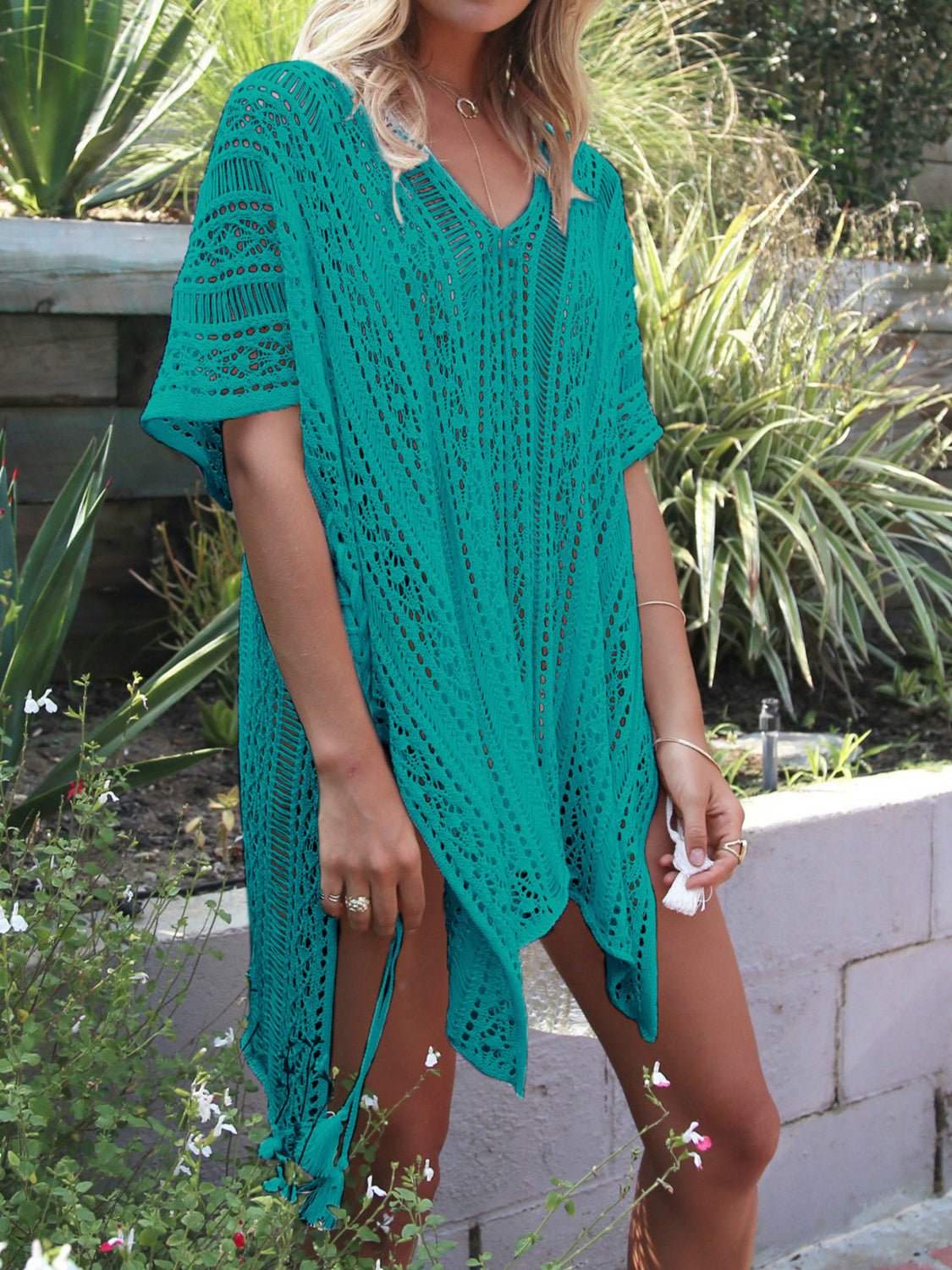 Cutout V - Neck Cover - Up with Tassel - Blossoms&Moss