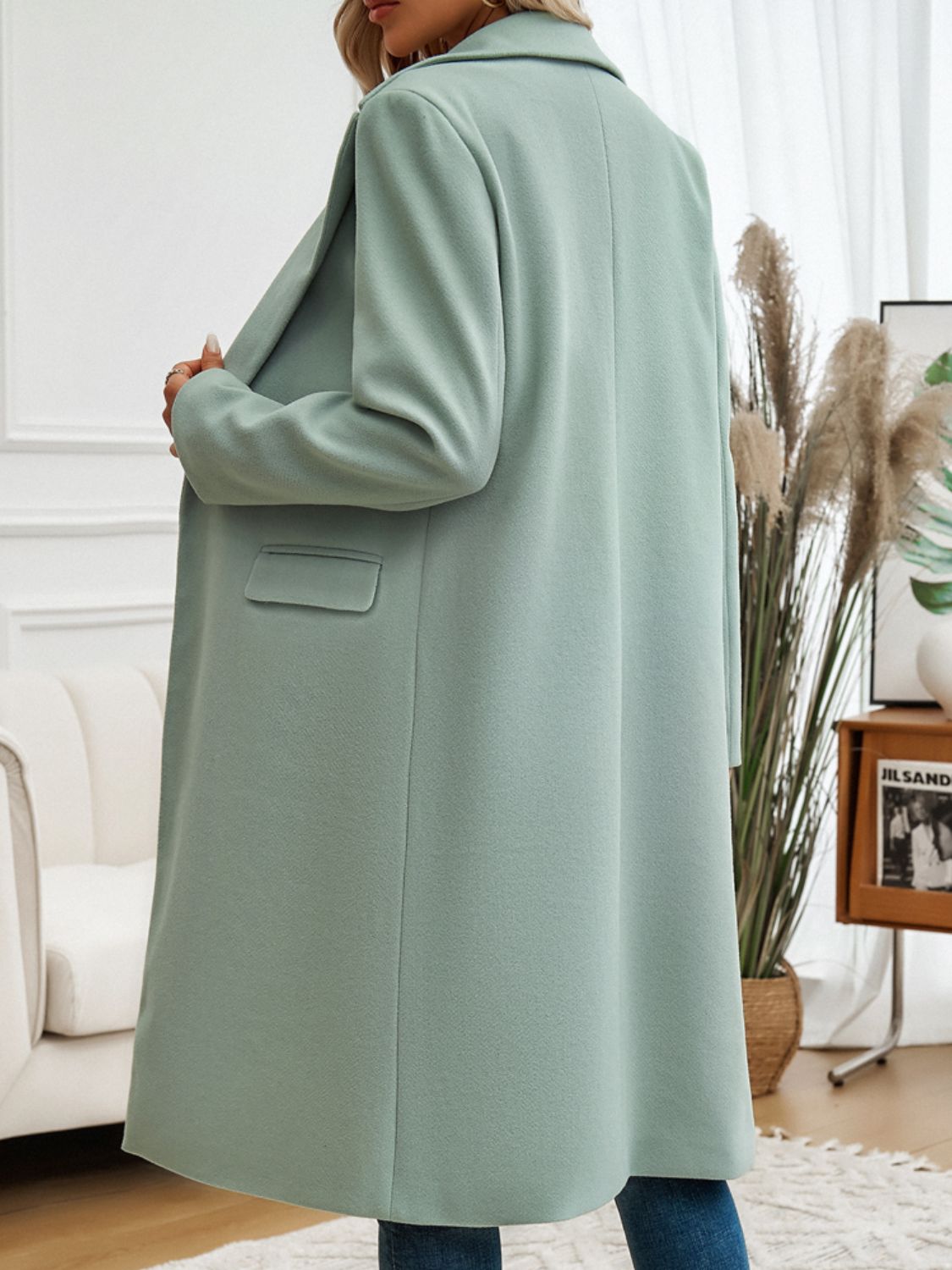 Devine Pocketed Collared Neck Long Sleeve Coat - Blossoms&Moss