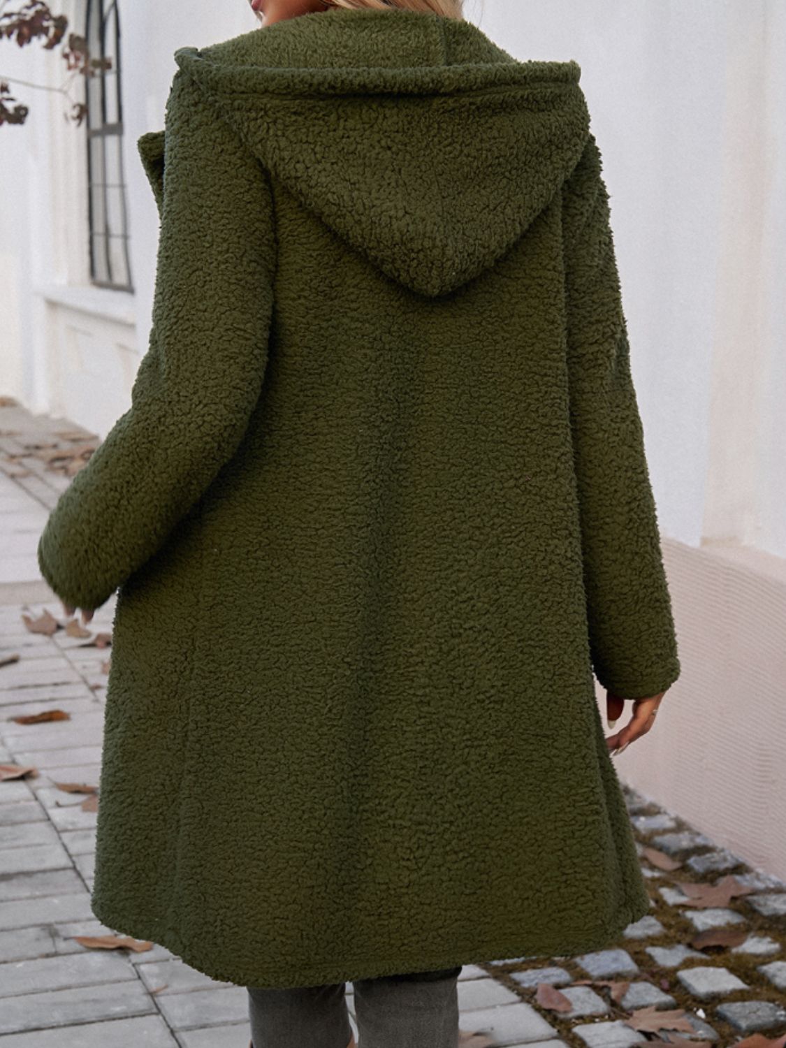 Devine Pocketed Long Sleeve Hooded Teddy Coat - Blossoms&Moss